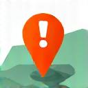 Icono de una señal de alerta en un mapa.